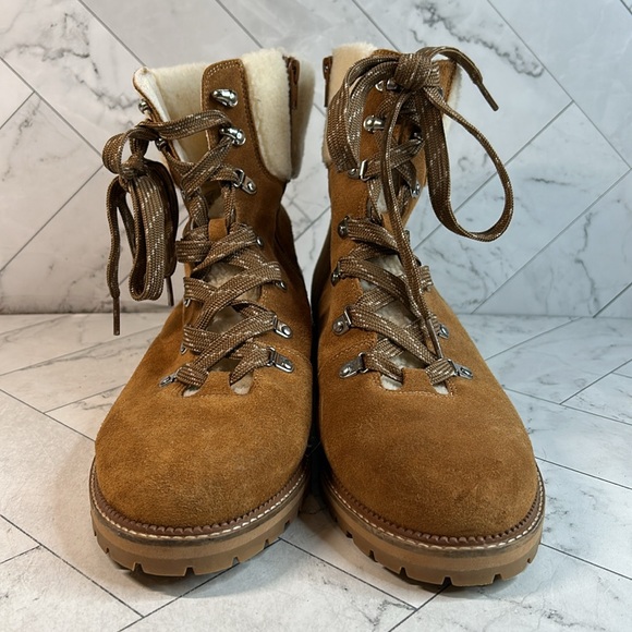 NWOT Lands End Womens Brown Leather Faux Fur Collar Ankle Boots Size 11D Wide - Picture 2 of 9